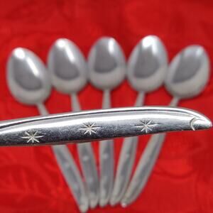 6X Tsp HEAVENLY STAR Pattern Present Stainless Hong Kong Flatware Teaspoons
